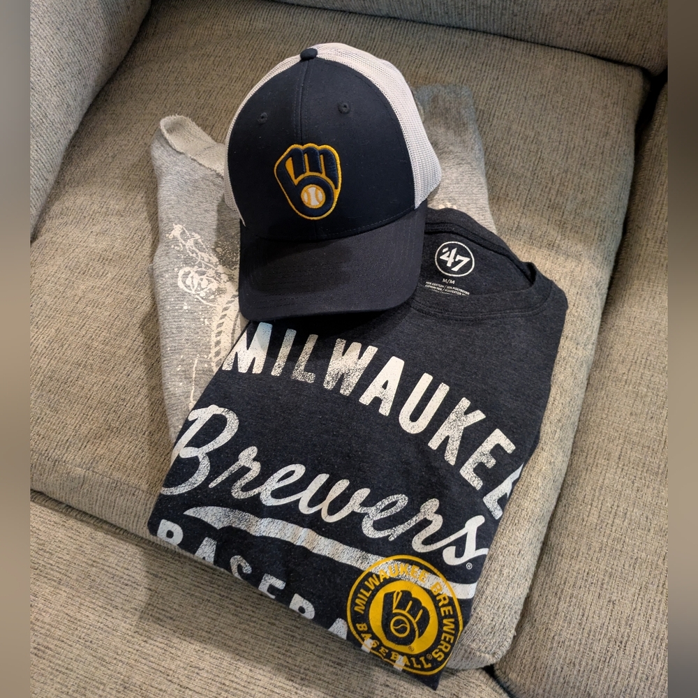 Women's Milwaukee Brewers Navy and Gray Cap, T-shirt And Trucker Hat